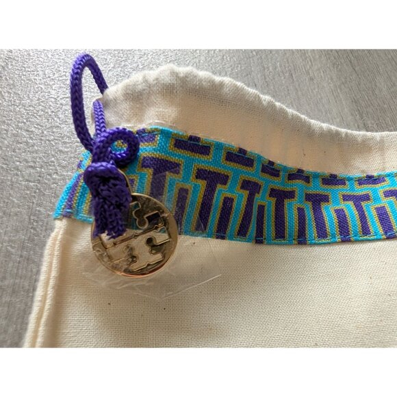 Tory Burch Cotton Dust Cover Drawstring Bag Blue Geometric Trim & Purple Cord - Picture 3 of 5